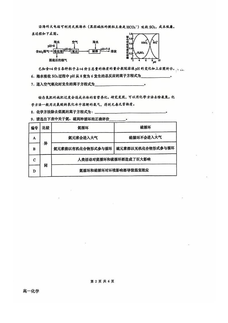 上海市南洋模范中学2024-2025学年高一上学期期末考试 化学试卷第2页