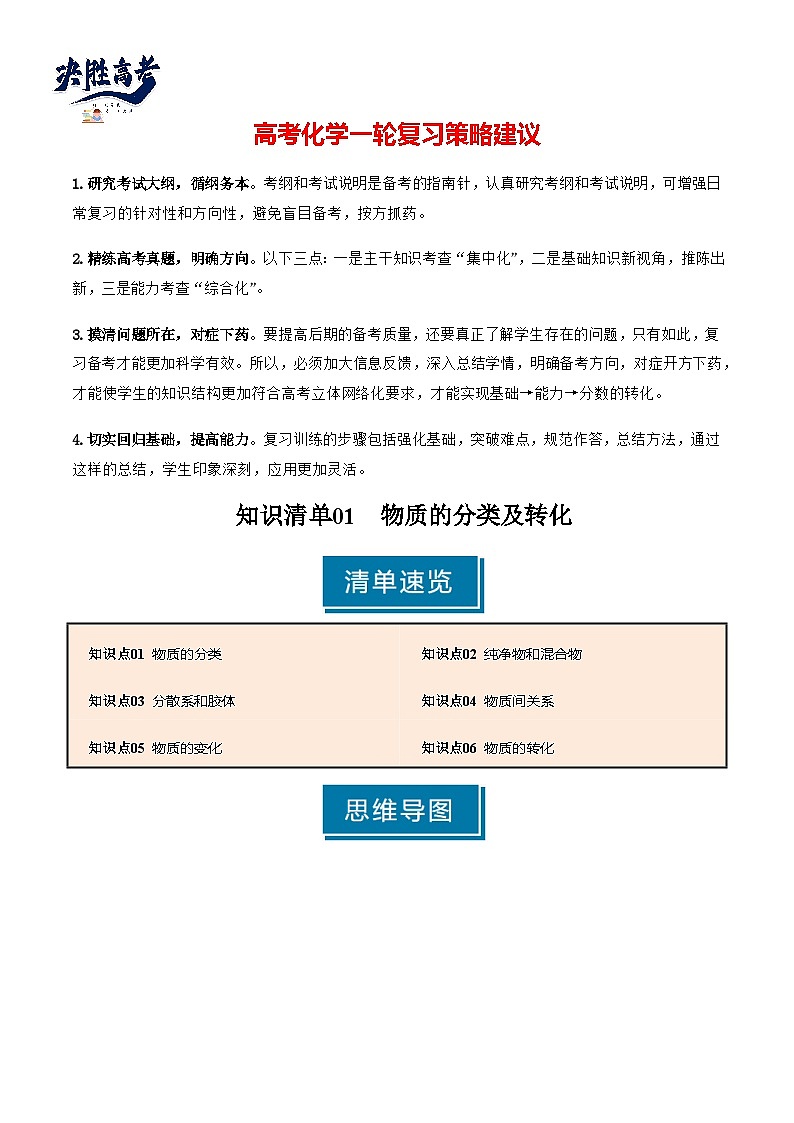 专题01 物质的分类及转化（解析版）第1页