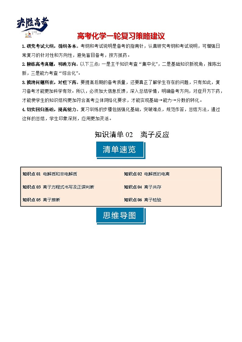 专题02 离子反应（原卷版）第1页