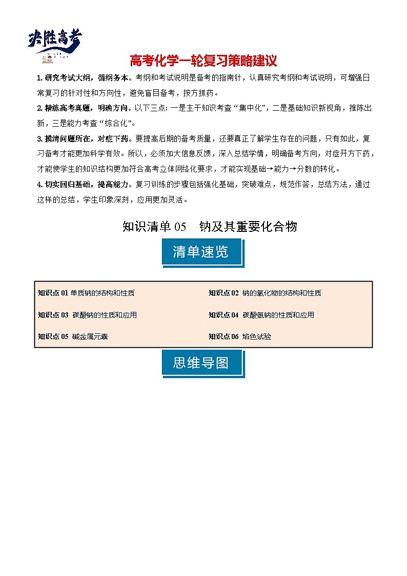 专题05 钠及其重要化合物（解析版）第1页