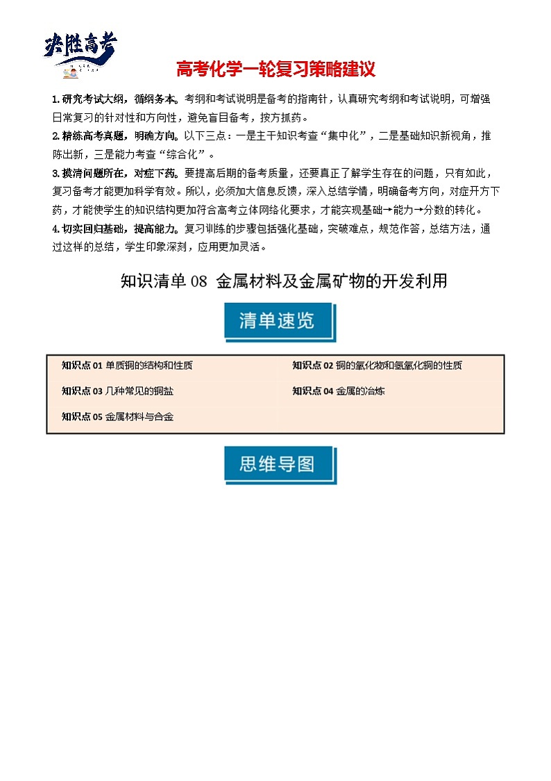 专题08 金属材料及金属矿物的开发利用（原卷版）第1页