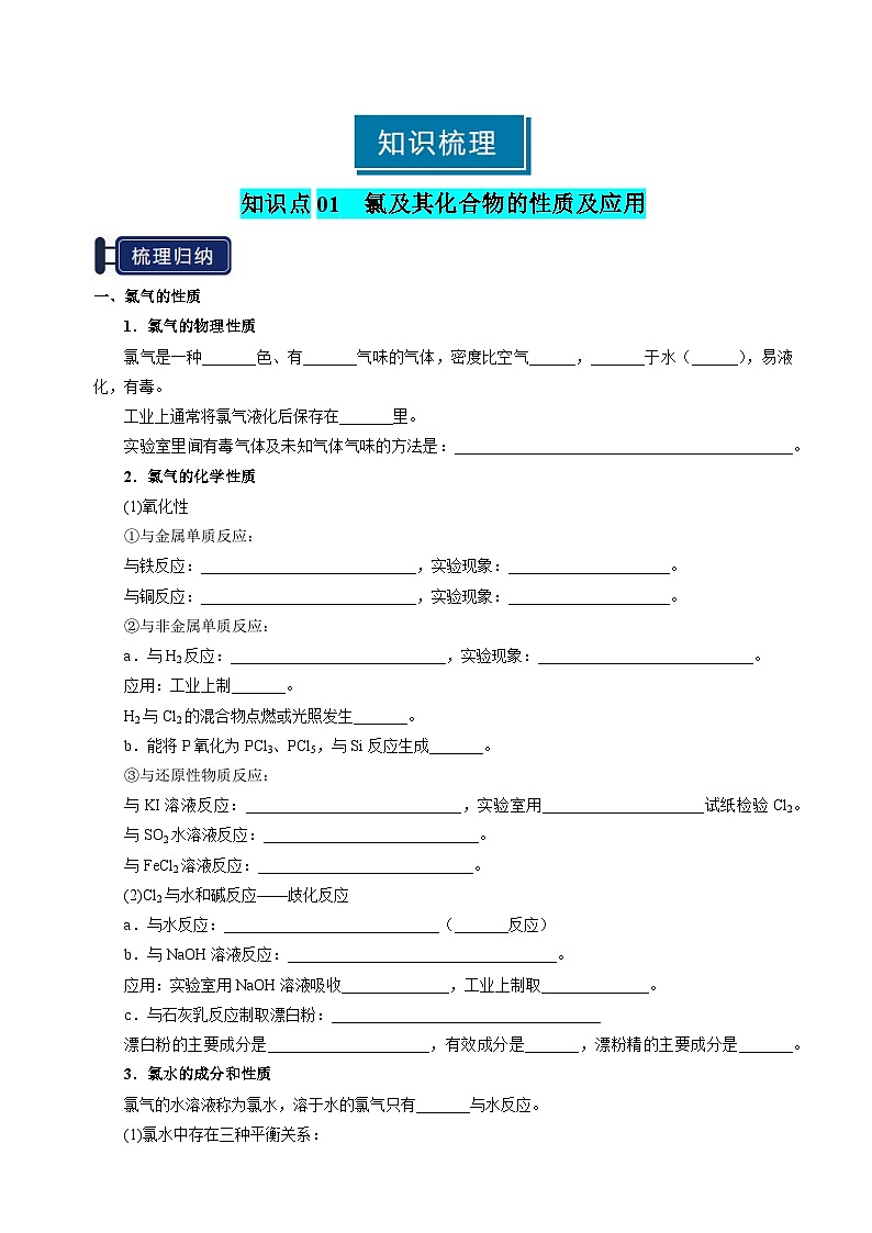 专题09 氯及其重要化合物-2025年高考化学一轮复习知识点（新高考专用）（原卷版）第3页