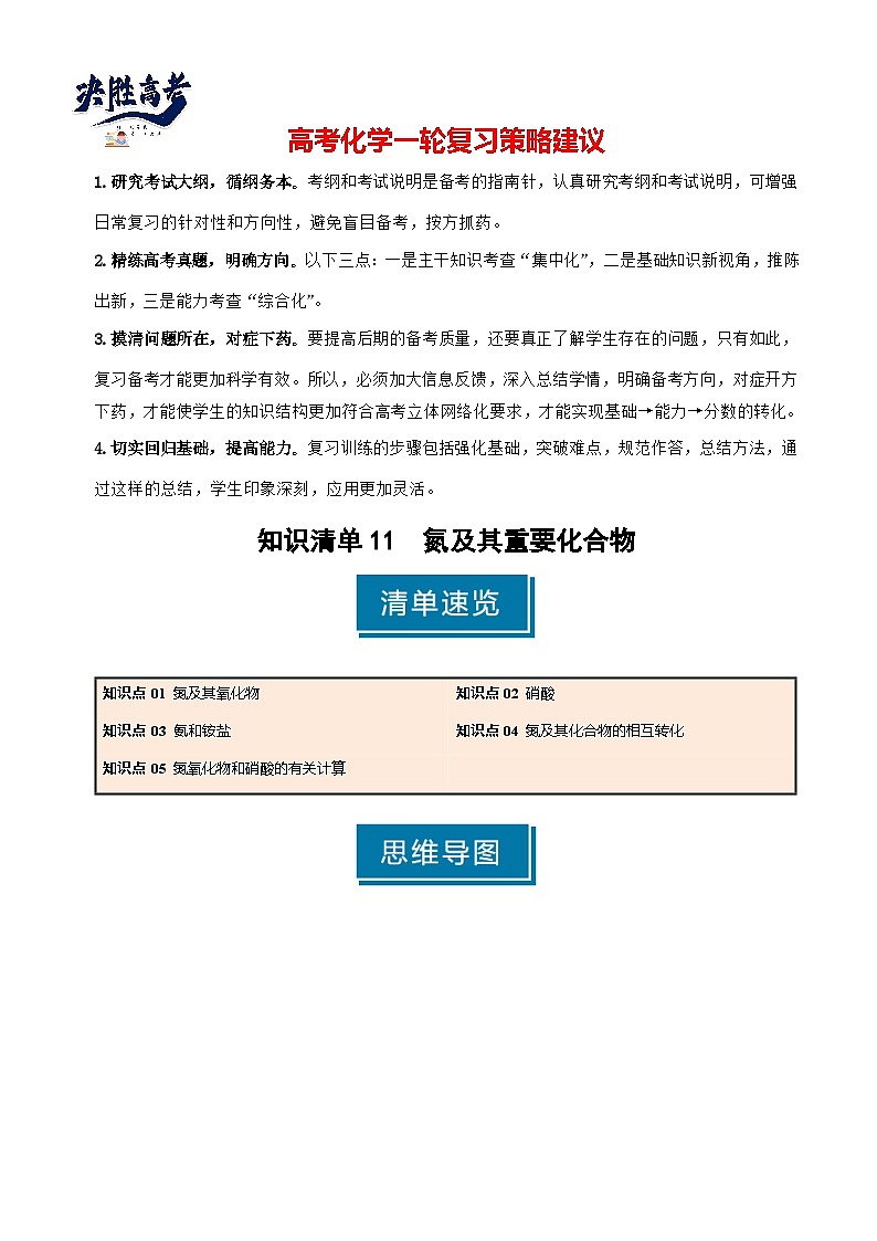 专题11 氮及其重要化合物-2025年高考化学一轮复习知识点（新高考专用）（解析版）第1页