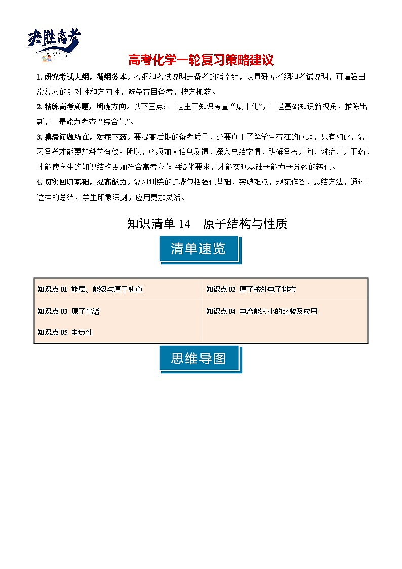 专题14 原子结构与性质（原卷版）第1页