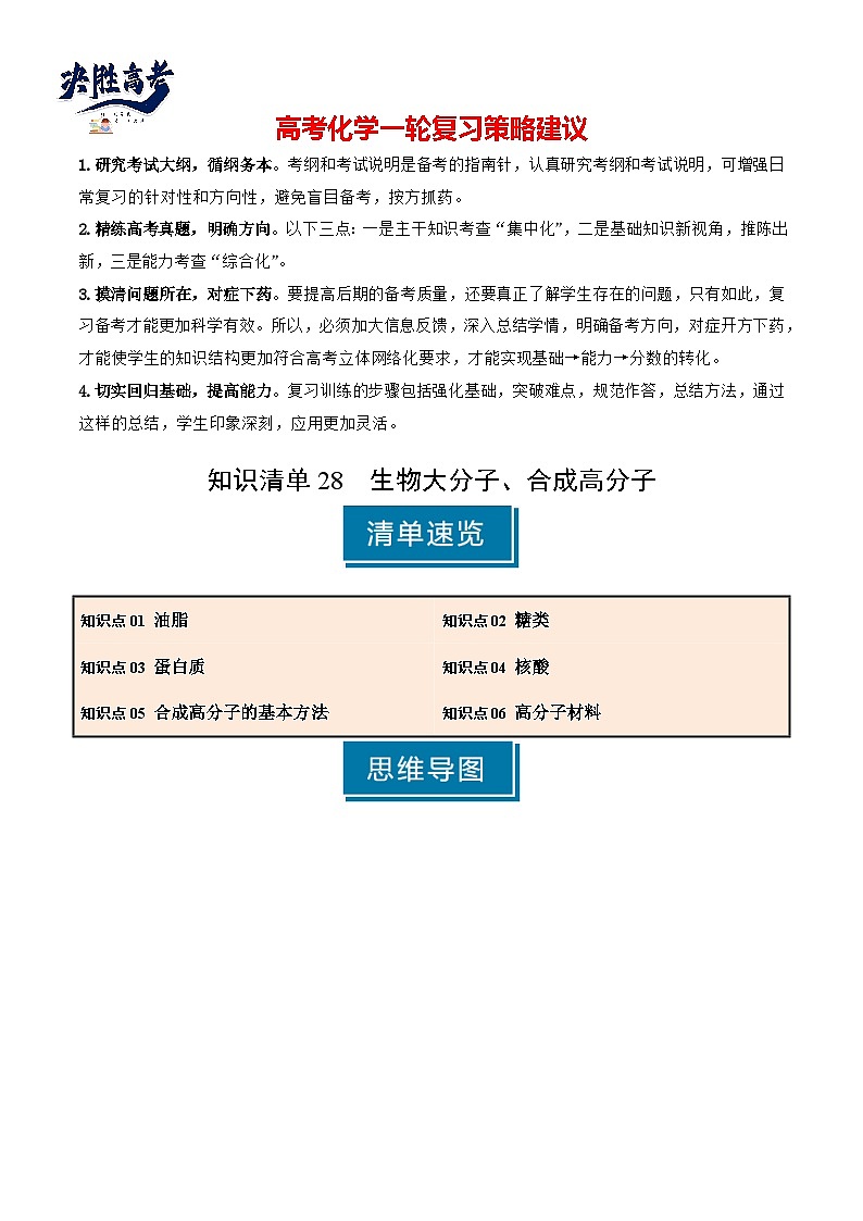 专题28 生物大分子、合成高分子（原卷版）第1页