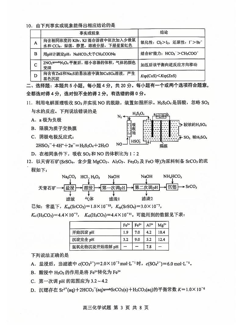 山东省淄博市2025届高三期末摸底质量检测-化学试卷第3页