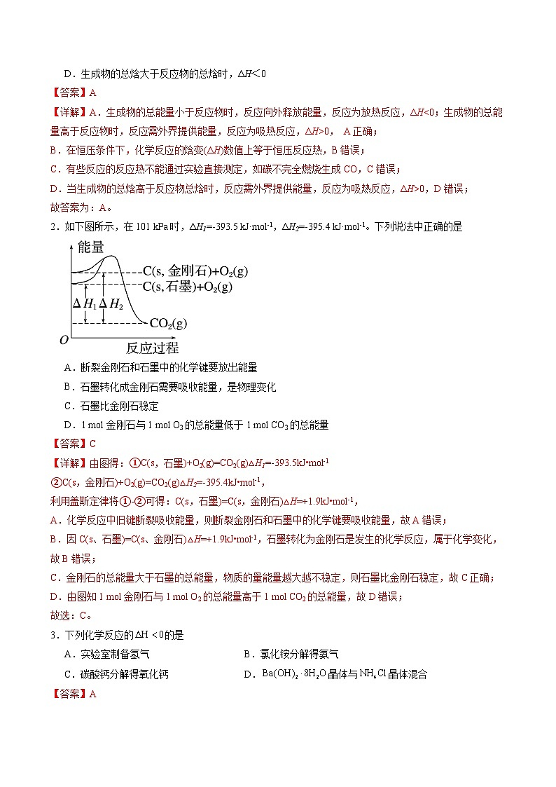 ③寒假提升练-专题01 反应热与焓变（教师版）-2025年高二化学寒假衔接讲练 (人教版) 第2页
