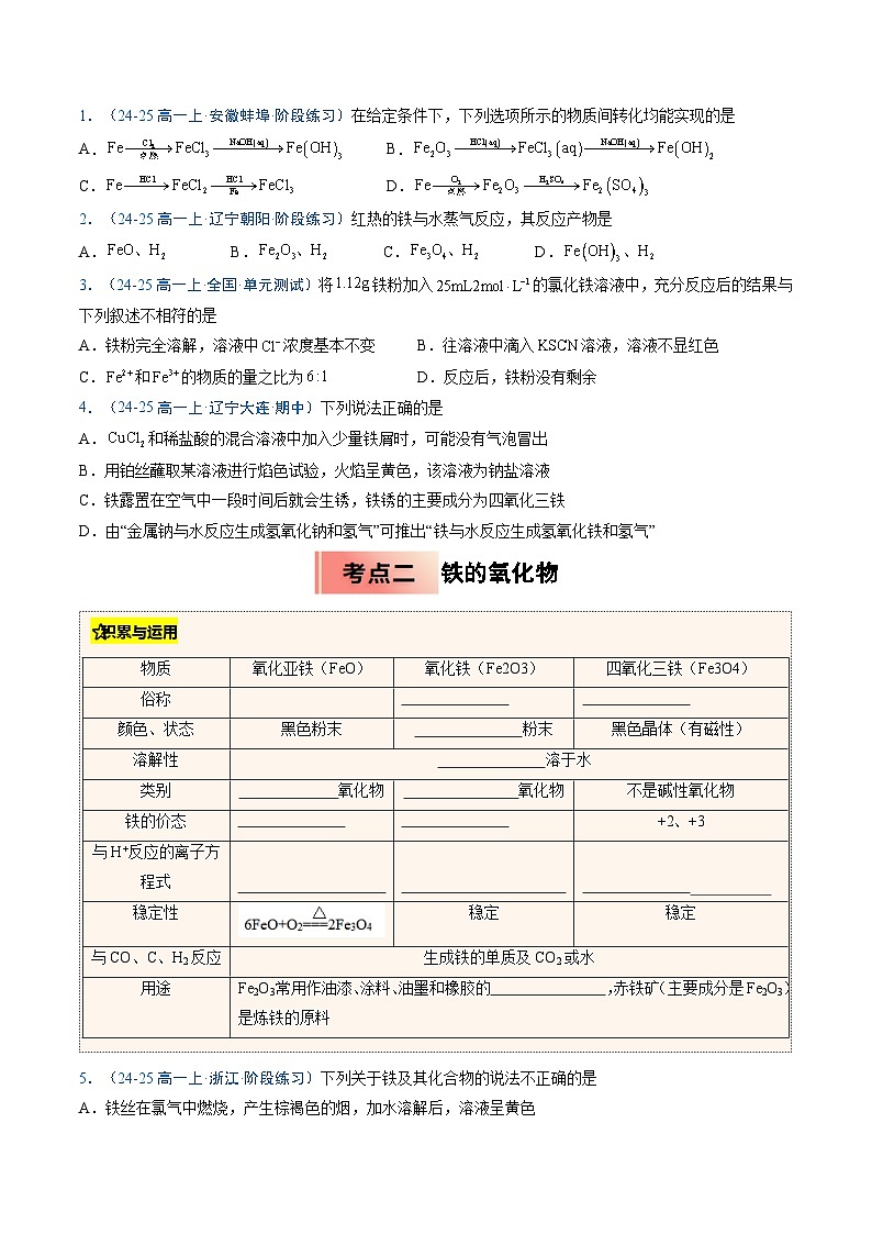 ③寒假提升练-专题07 铁及其化合物（学生版）-2025年高一化学寒假衔接讲练 (人教版) 第2页