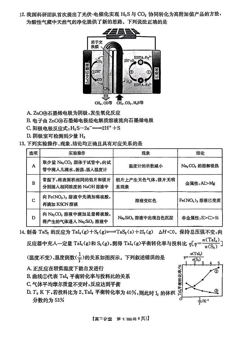 辽宁省2025年1月份高三联考试卷 化学试卷（原卷）第3页
