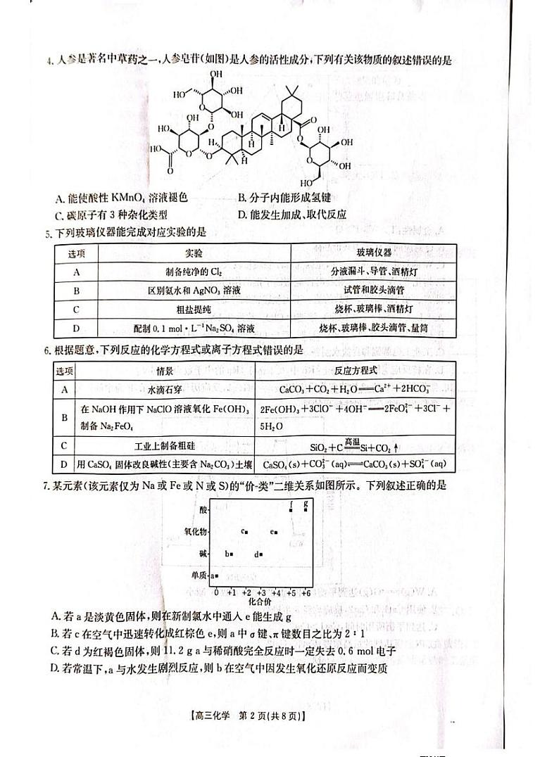 广西南宁市金太阳2025届高中毕业班高考第一次模拟考-化学试题+答案第2页