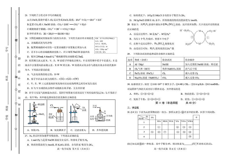 天津市西青区2024-2025学年高一上学期期末考试 化学试题第3页