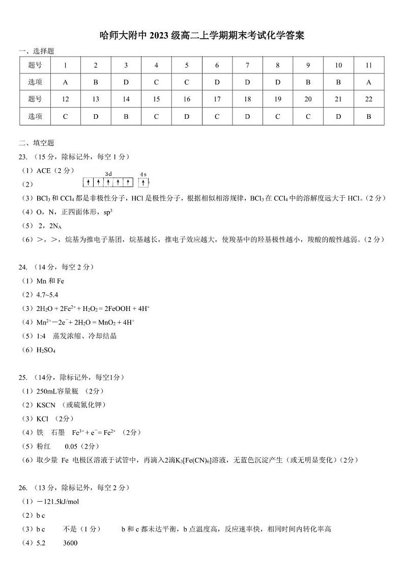 哈师大附中高二上期末化学答案第1页