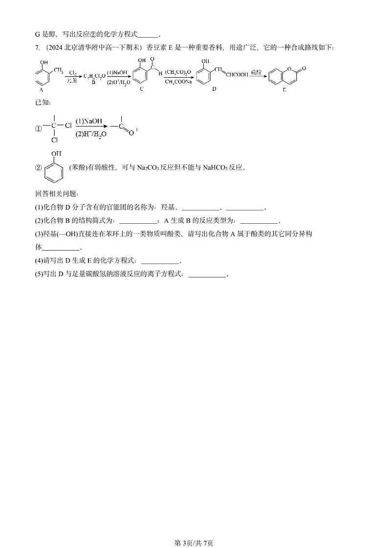 2024北京重点校高一（下）期末真题化学汇编：烃的衍生物章节综合第3页