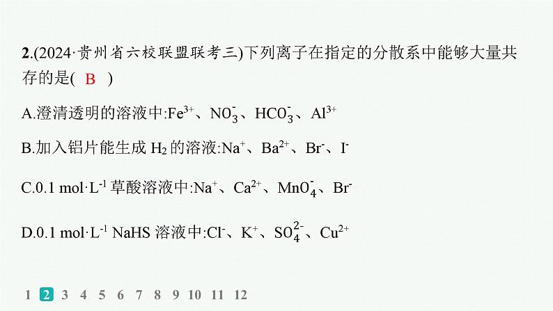 2025届高考化学二轮复习（山东版）2.离子方程式的正误判断与离子共存 课件第4页