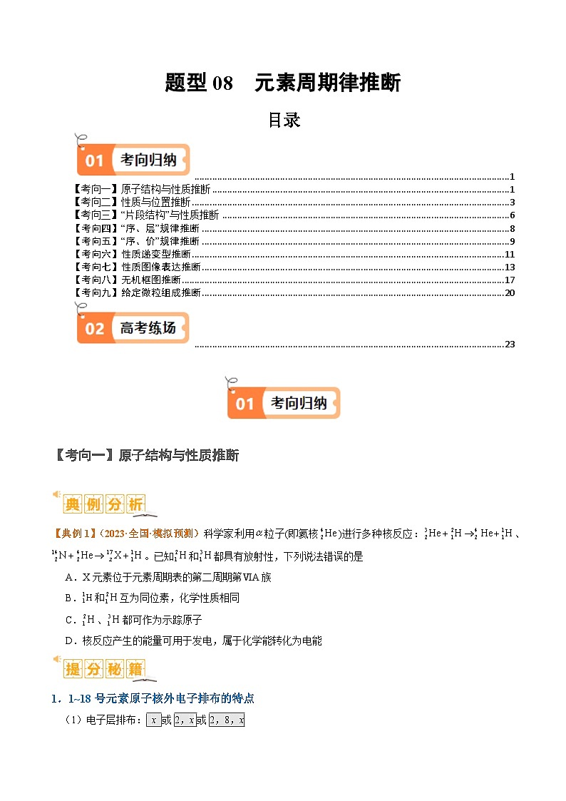 题型08 元素周期律推断 （原卷版）【高考化学】二轮热点题型归纳与变式演练（新高考通用）第1页