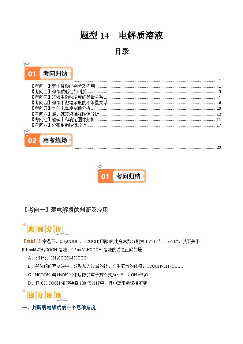 题型14 电解质溶液（原卷版）【高考化学】二轮热点题型归纳与变式演练（新高考通用）第1页