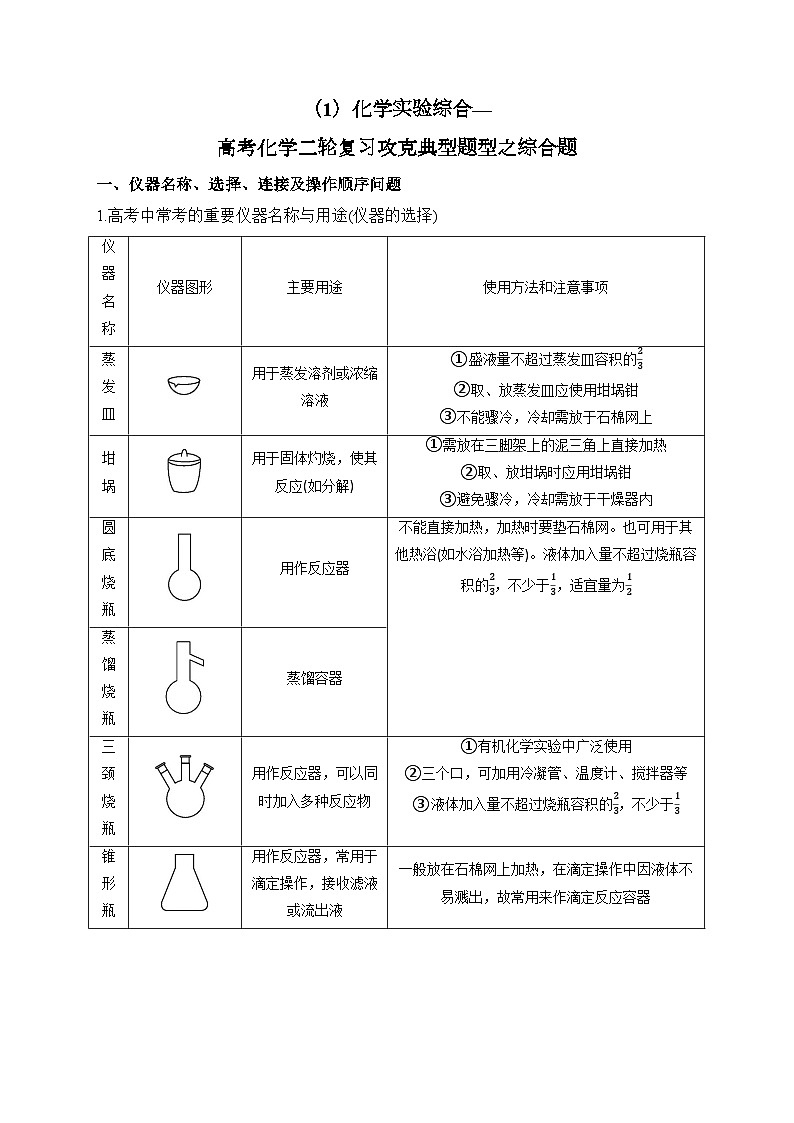 （1）化学实验综合【高考化学】二轮复习突破典型题型练习第1页