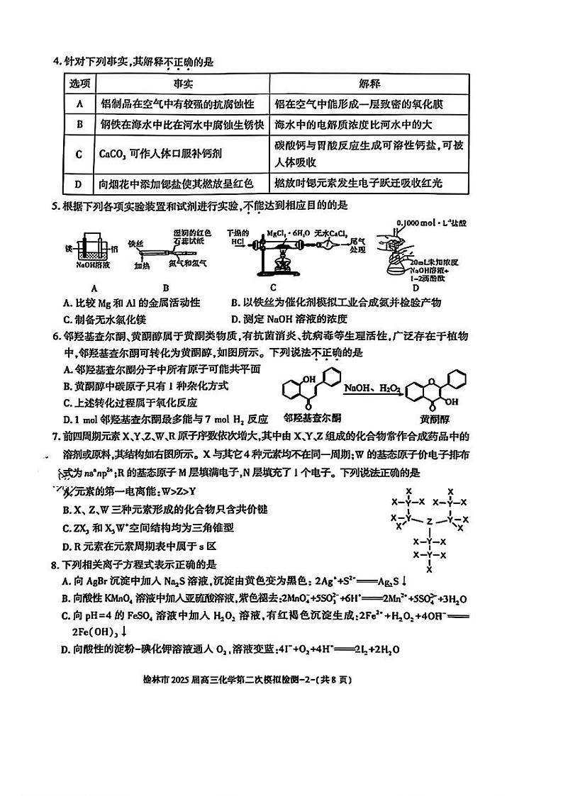 陕西省榆林市2025届高三第二次模拟检测二模化学试卷第2页