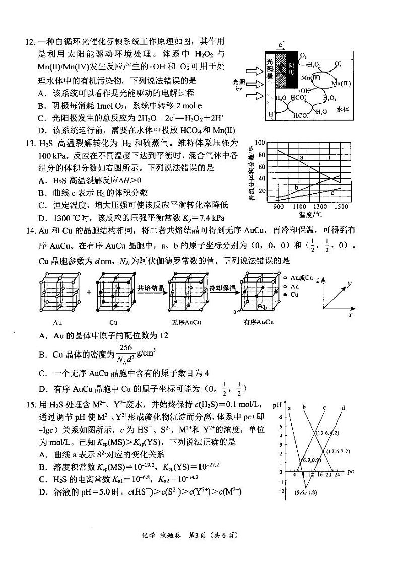 四川省绵阳市高中2022级第二次诊断性考试化学第3页