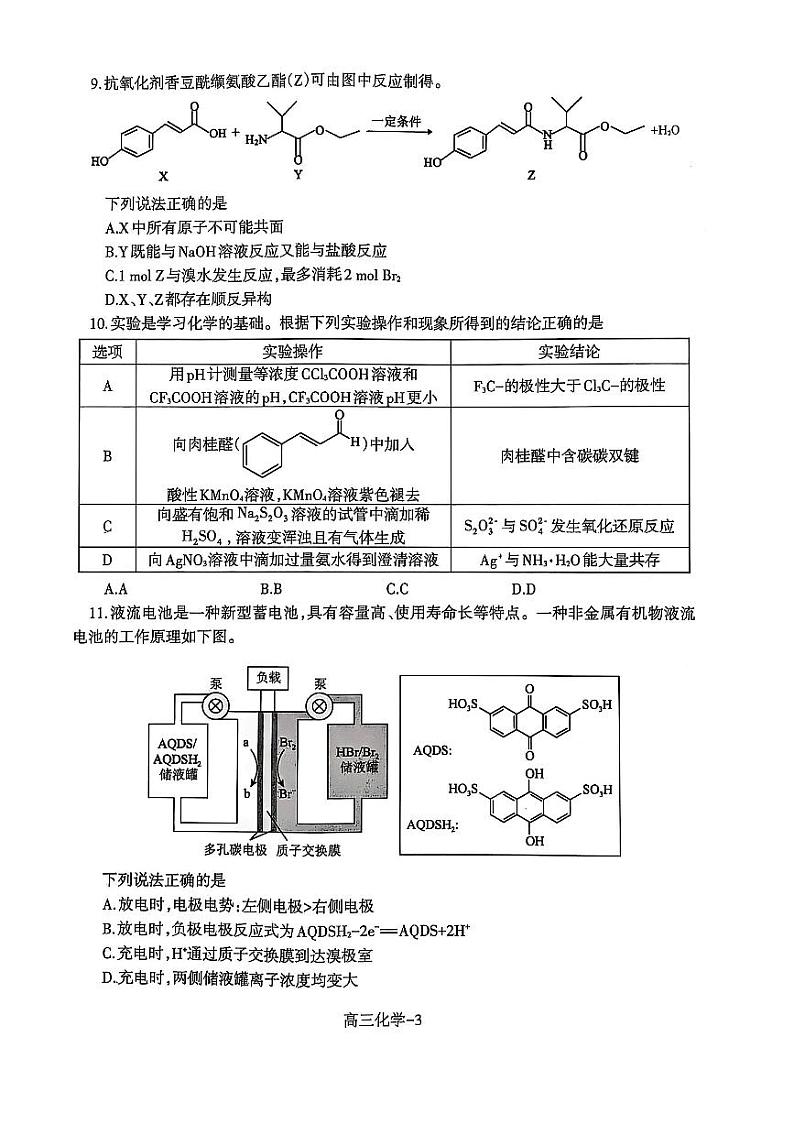 辽宁省部分高中2024-2025学年高三上学期1月期末考试化学试题第3页