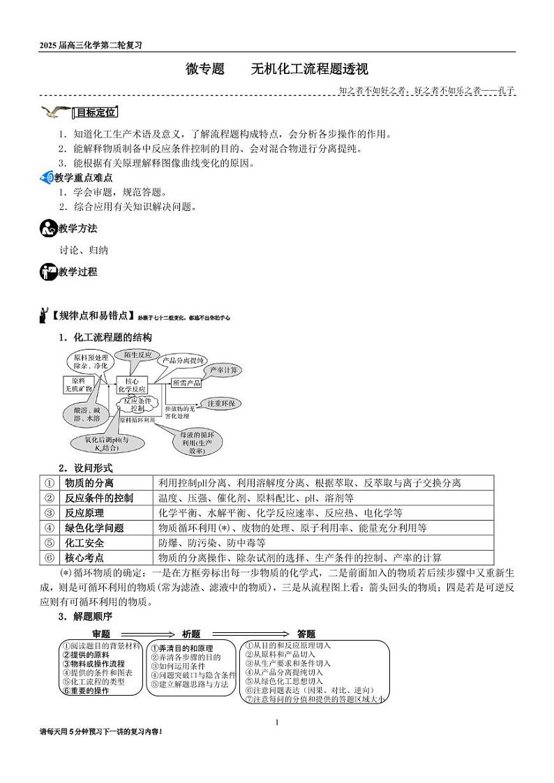 微专题 无机化工流程题透视（学案）（教师版）第1页