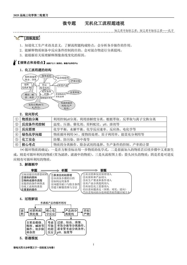 微专题 无机化工流程题透视（学案）（学生版）第1页