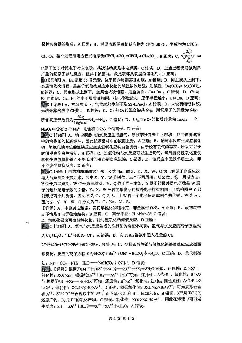 广东广州第6中学2024-2025高一上学期期末考化学答案第2页