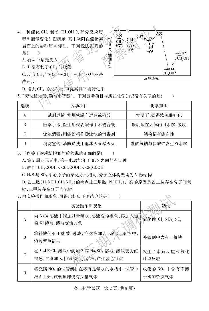 化学丨山西省运城市2025届高三1月期末调研测试化学试卷及答案第2页