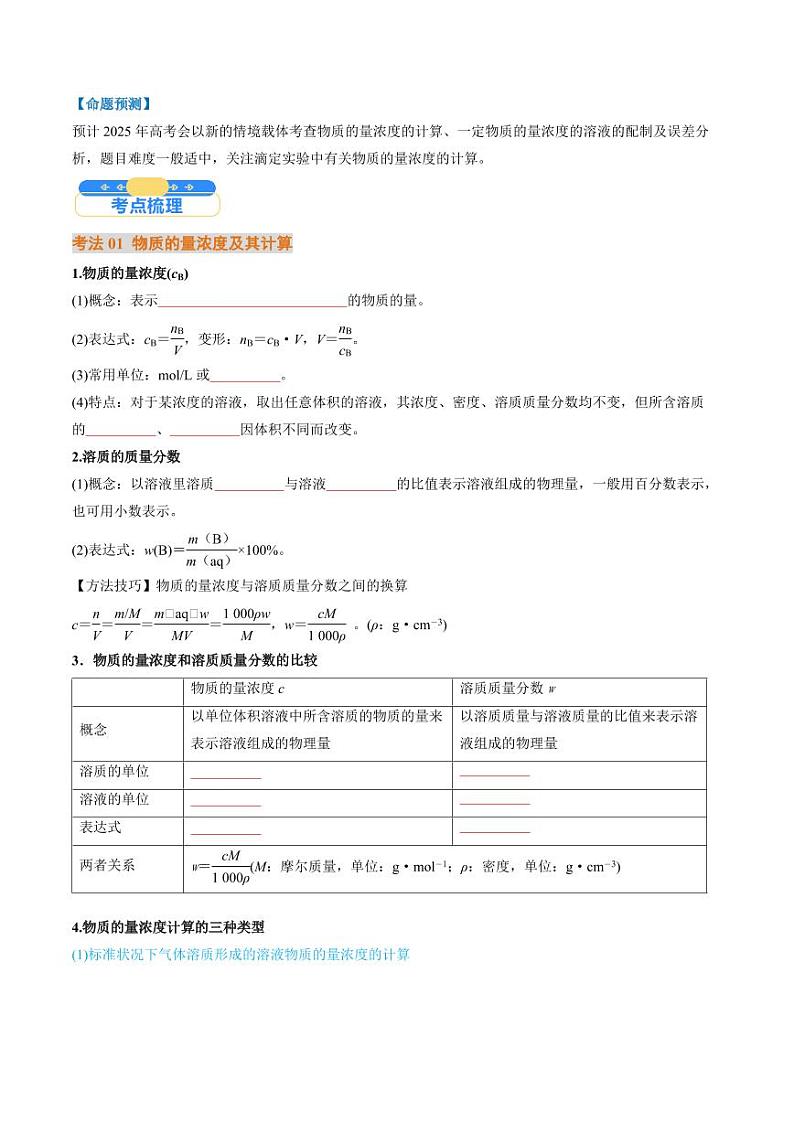考点07  物质的量浓度（核心考点精讲精练）-备战2025年高考化学一轮复习考点帮（新高考通用）（学生版）第2页