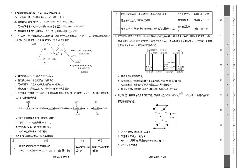 【开学摸底考】2024-2025学年春季期高三下学期化学03（新高考通用）（考试版A3）第2页