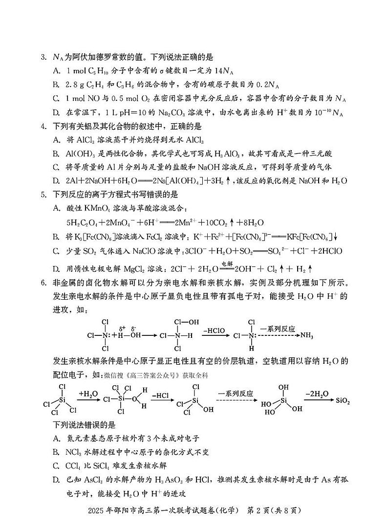 湖南省邵阳市2025届高三高考模拟第一次模拟考-化学试卷+答案第2页