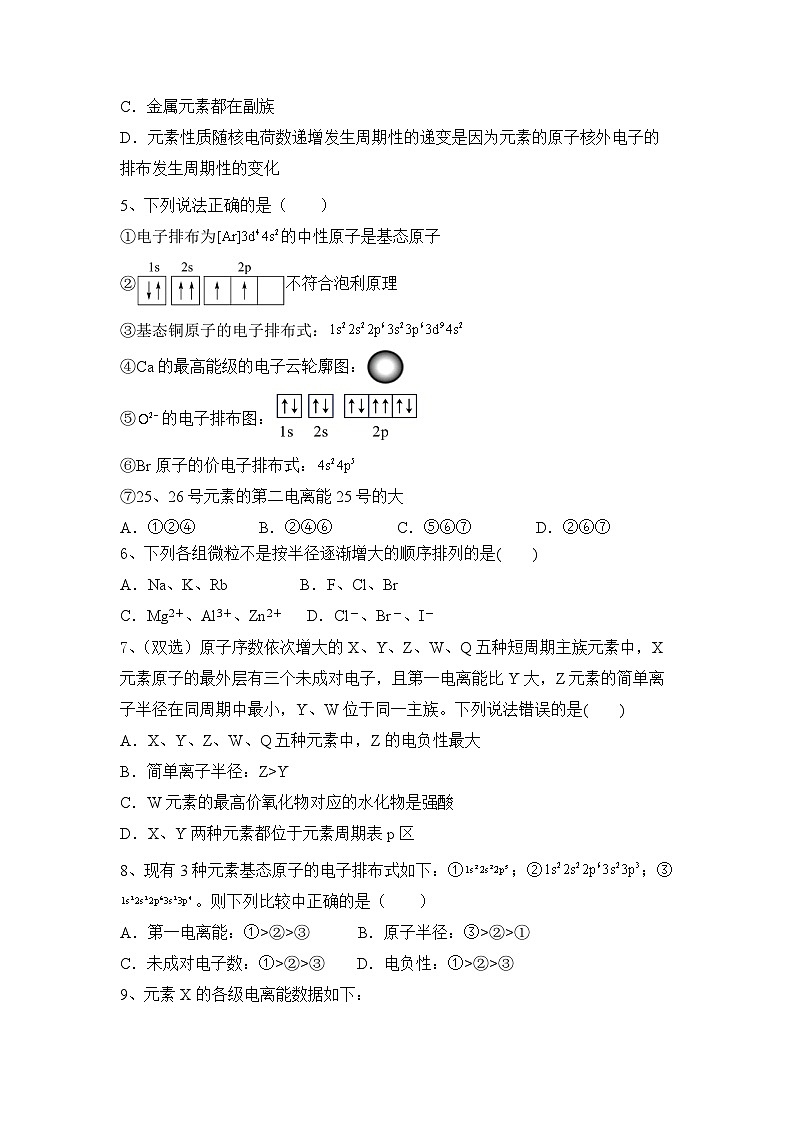 第一章  原子结构与元素性质  作业题  2024-2025学年高二下学期化学鲁科版（2019）选择性必修2第2页