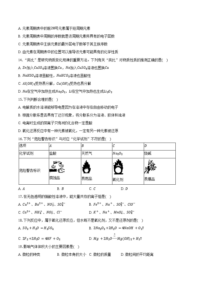 2024-2025学年天津市滨海新区高一（上）期末化学试卷（含答案）第3页