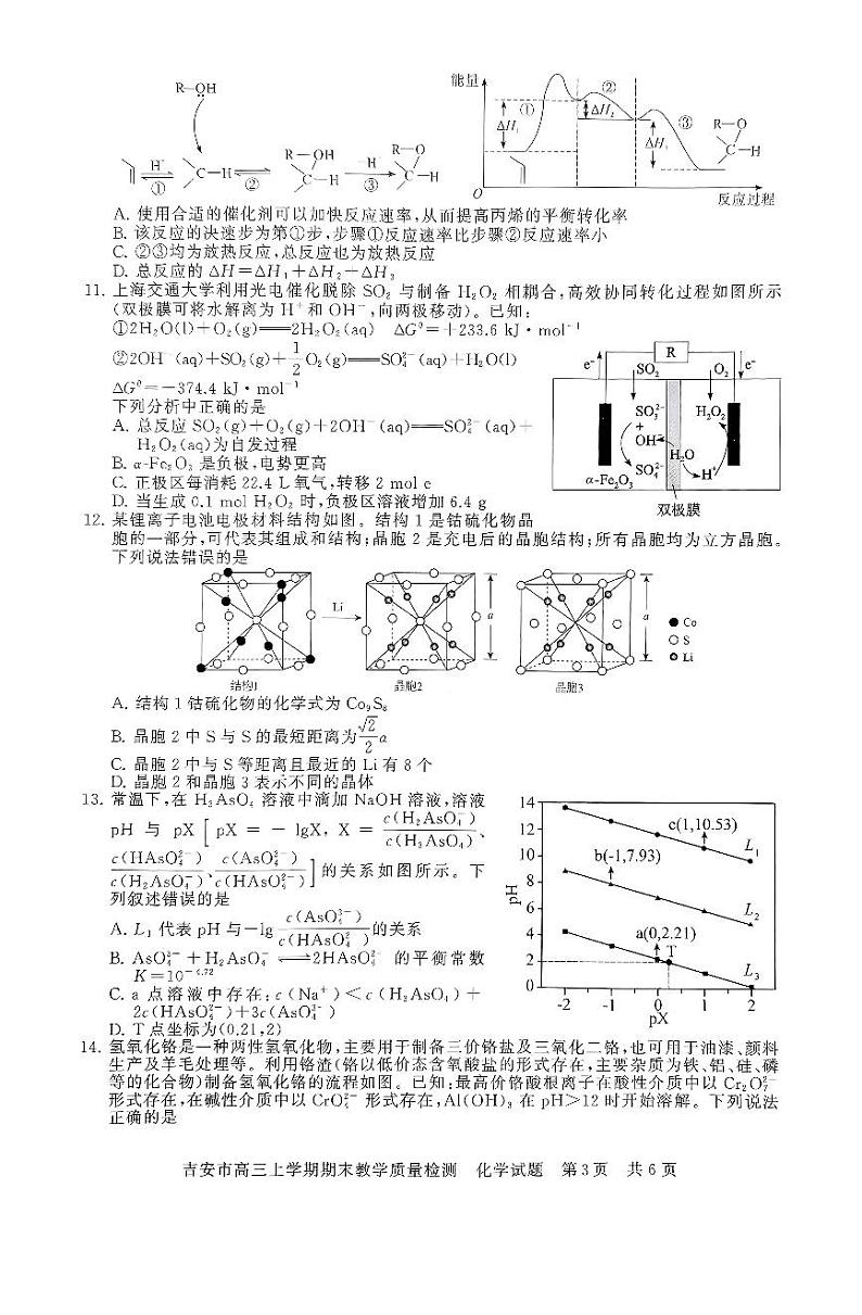 江西省吉安市2025届高三上学期期末化学试卷及答案第3页