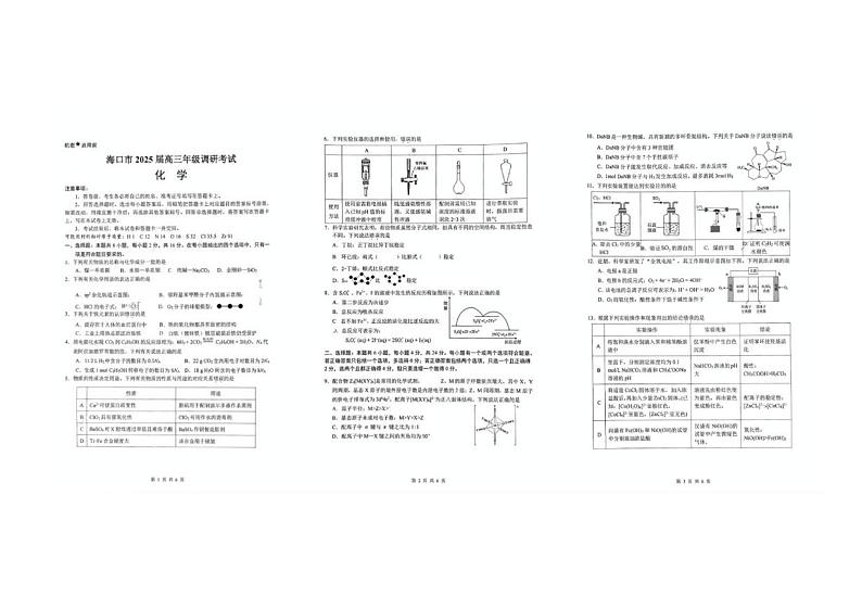 海南省2024-2025学年高三上学期1月期末化学试题第1页