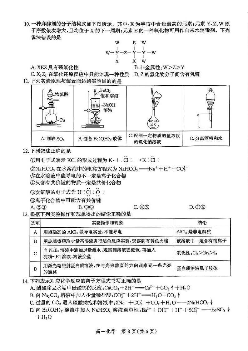 河北省邯郸市2024-2025学年高一上学期1月期末考试 化学试题第3页