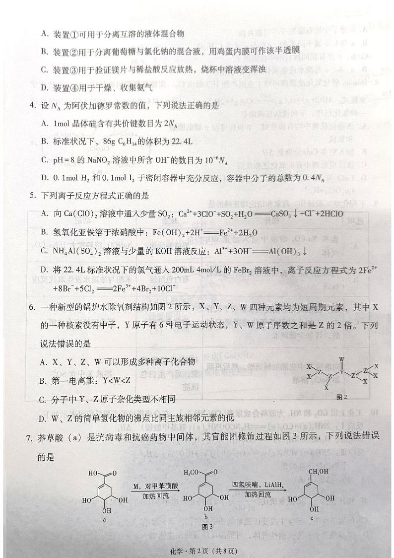 云南省昭通市2025届高三上学期期末化学试卷及答案第2页