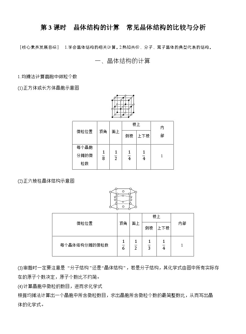 第三章　第三节　第3课时　晶体结构的计算　常见晶体结构的比较与分析第1页