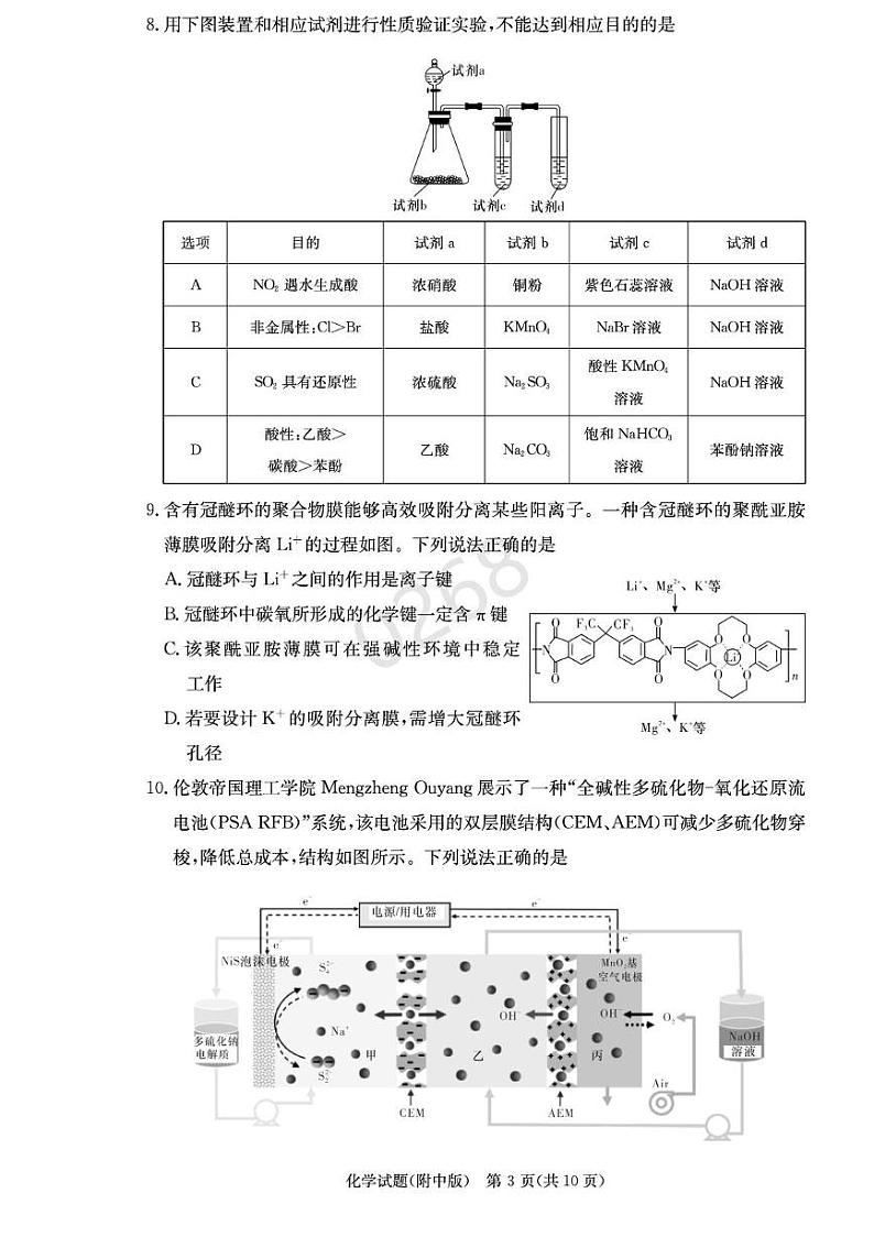 湖南省长沙市湖南师范大学附属中学2024-2025学年高三上学期第五次月考化学试卷+答案第3页