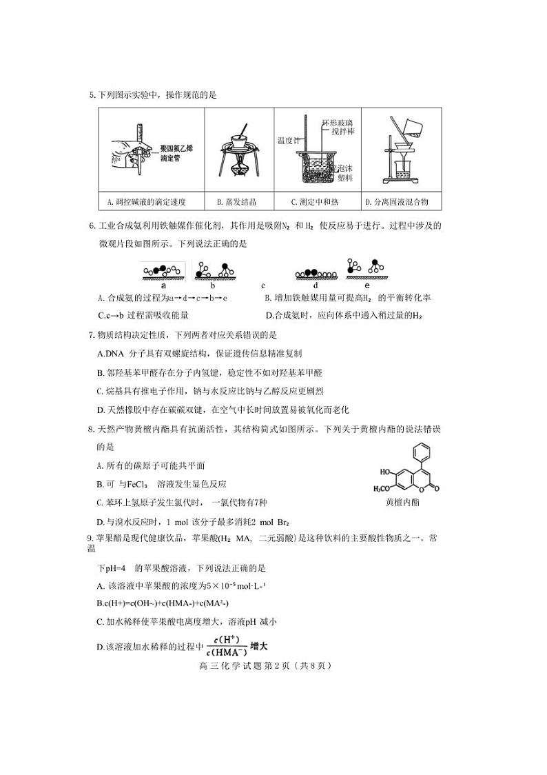 2024～2025学年山东省济南市高三上1月期末考试化学试卷(含答案)第2页