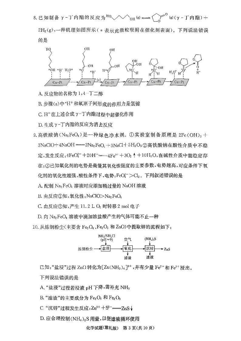 湖南省长沙市雅礼中学2024-2025学年高三下学期月考试卷（六）化学试题第3页