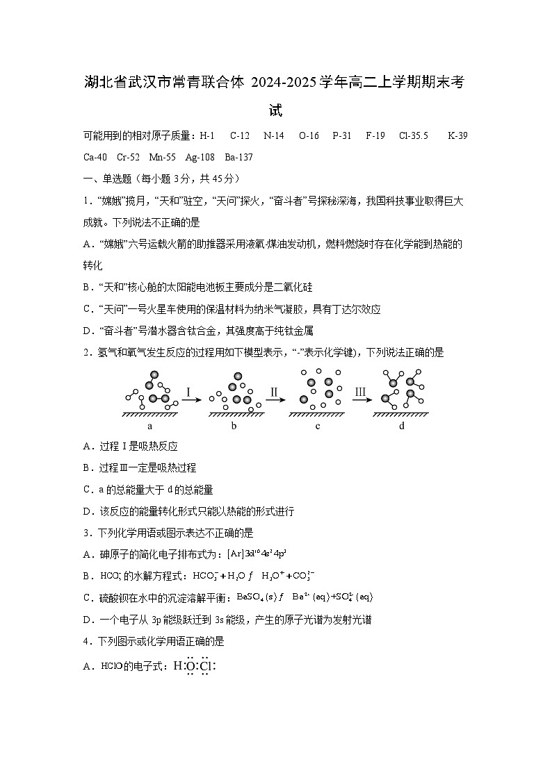 湖北省武汉市常青联合体2024-2025学年高二上学期期末考试化学试卷第1页