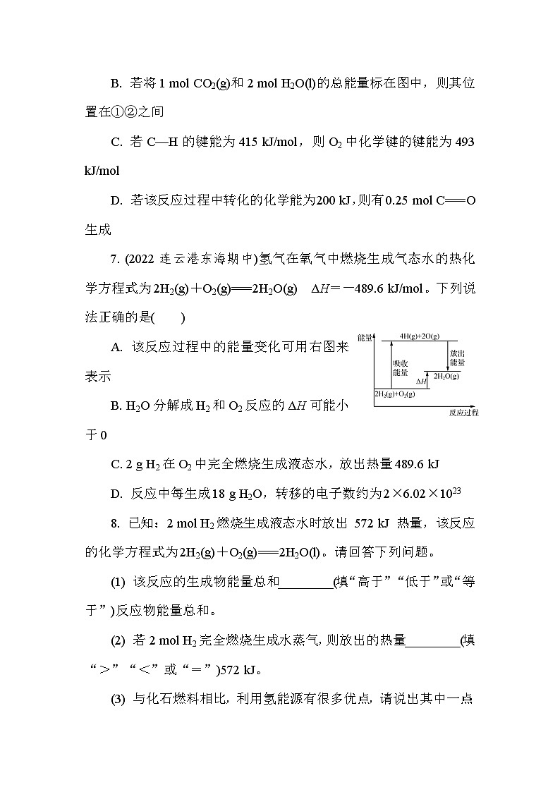 基础小练5　燃料燃烧释放的能量　氢燃料的应用前景(含答案）2024-2025学年高一化学必修2（苏教版2019）第3页