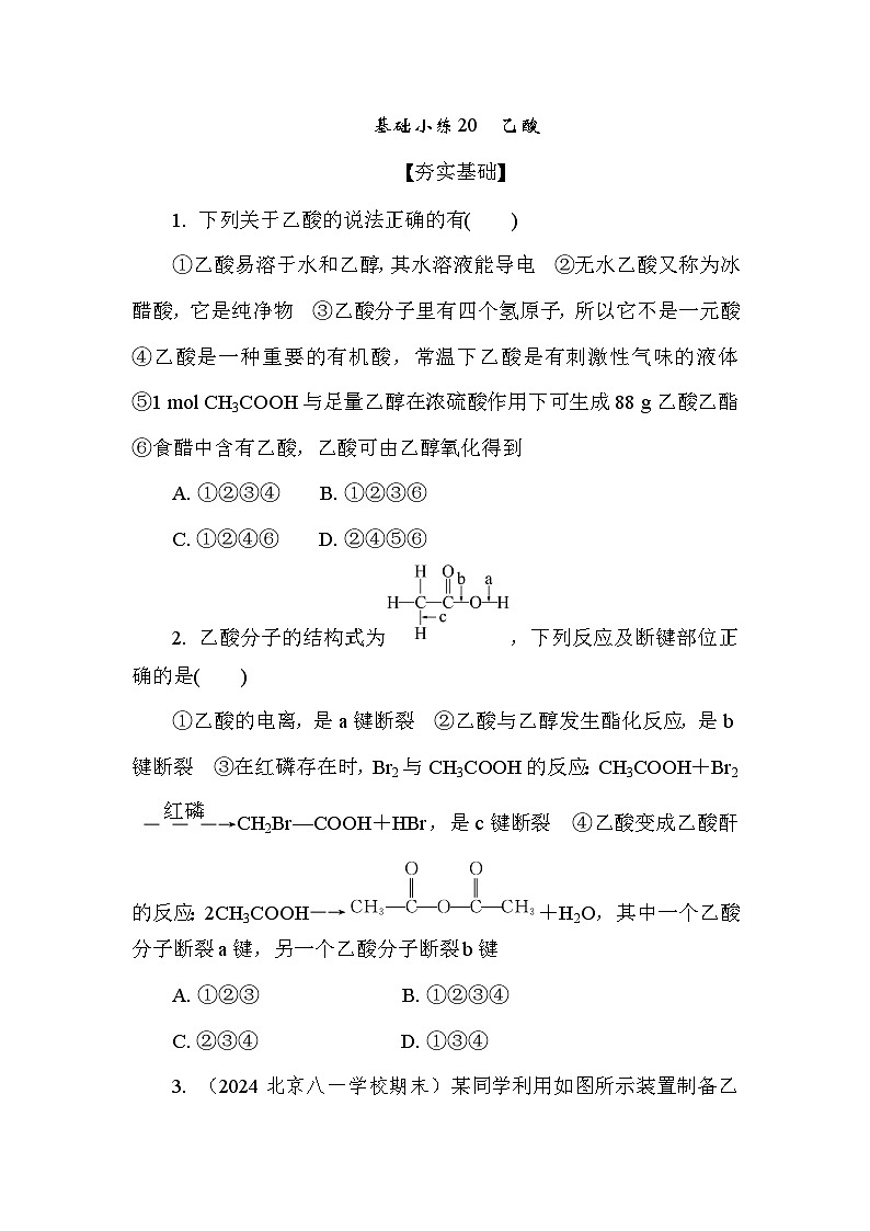 基础小练20　乙酸  (含答案）2024-2025学年高一化学必修2（苏教版2019）第1页