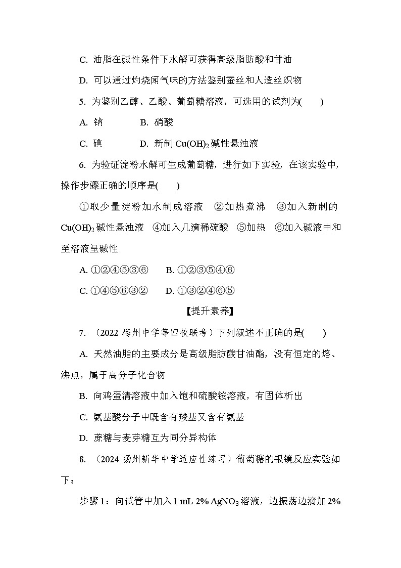 基础小练22　糖类　蛋白质和氨基酸  (含答案）2024-2025学年高一化学必修2（苏教版2019）第2页