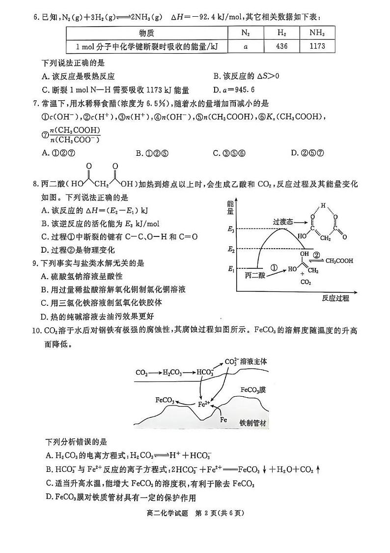 四川省广元市2024-2025学年高二上学期期末质量监测 化学试题第2页
