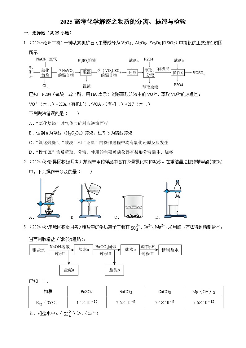 2025高考化学解密之考点篇试题 物质的分离、提纯与检验（Word版附解析）第1页