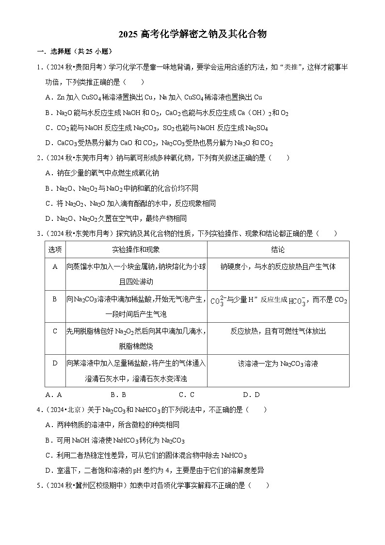 2025高考化学解密之考点篇试题 钠及其化合物（Word版附解析）第1页