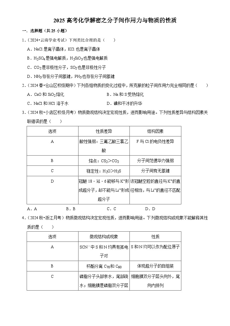 2025高考化学解密之考点篇试题 分子间作用力与物质的性质（Word版附解析）第1页