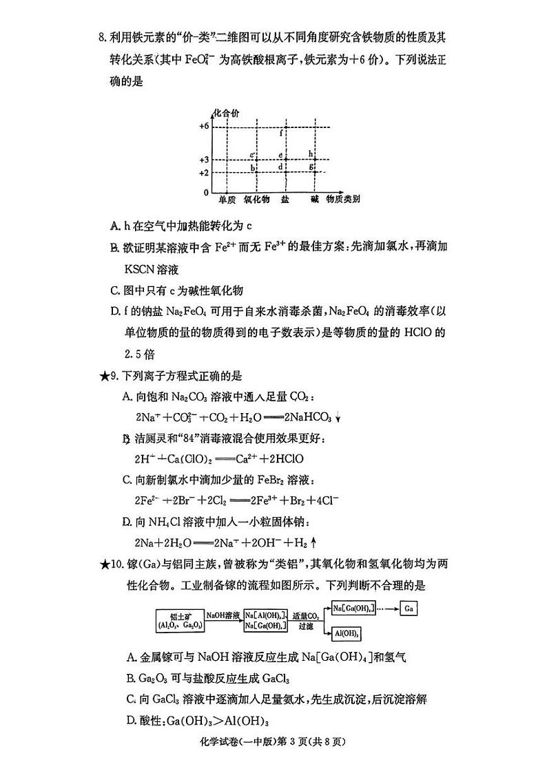 湖南省长沙市第一中学2024-2025学年高一下学期入学考试 化学试卷第3页